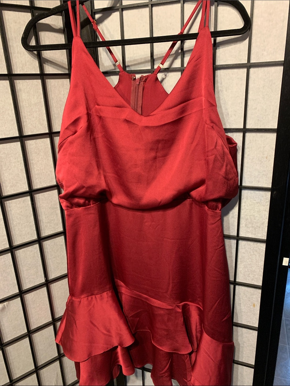 Lulu's Maroon Spaghetti Strap Ruffle Hem Mini Dress Size XL